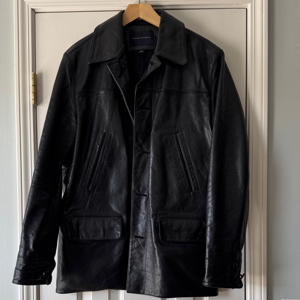 Banana Republic Black Leather Military-Style Field Jacket